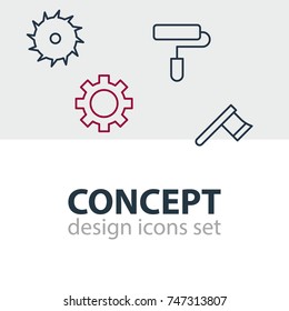 Vector Illustration Of 4 Structure Icons. Editable Pack Of Cogwheel, Circle Blade, Hatchet And Other Elements.