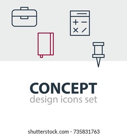 Vector Illustration Of 4 Tools Icons. Editable Pack Of Portfolio, Copybook, Calculate And Other Elements.