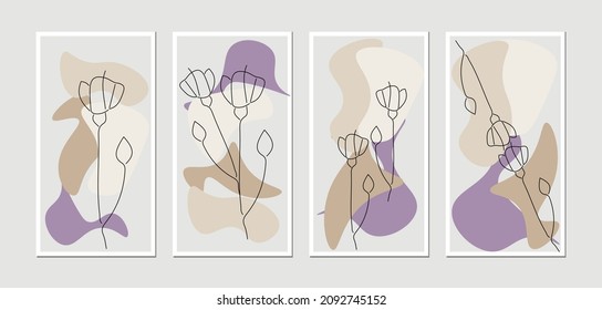 vector illustration 4 types abstract shape plant and flowers art design for print, background, cover, wallpaper, minimalist and natural wall art.