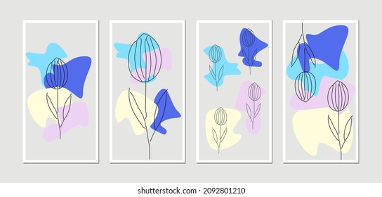 vector illustration 4 types abstract shape plant and flowers art design for print, background, cover, wallpaper, minimalist and natural wall art.