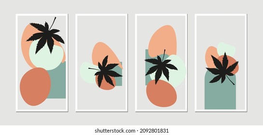 vector illustration 4 types abstract shape plant and flowers art design for print, background, cover, wallpaper, minimalist and natural wall art.