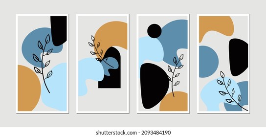 vector illustration 4 types abstract shape plant and flowers art design for print, background, cover, wallpaper, minimalist and natural wall art.