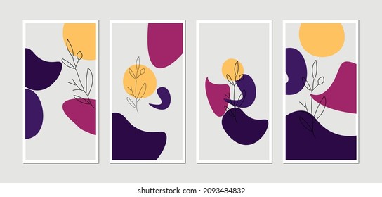 vector illustration 4 types abstract shape plant and flowers art design for print, background, cover, wallpaper, minimalist and natural wall art.