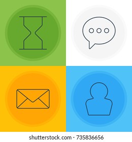 Vector Illustration Of 4 UI Icons. Editable Pack Of Envelope, Avatar, Hourglass And Other Elements.