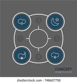 Vector Illustration Of 4 Weather Icons. Editable Pack Of Snowflake, Fulminant, Drizzles And Other Elements.