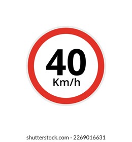Vector illustration of 40 kilometers per hour speed limit sign, traffic sign flat icon.