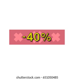 Vector illustration, - 40% tag with hand drawn lettering on a trendy geometrical background