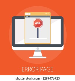 Vector illustration of 404 error & page error found concept with "error page" oops and warning sign.