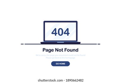 Vector illustration 404 error page not found banner. Laptop with text 404. System error, broken page. For website. Web Template. Blue. Eps 10