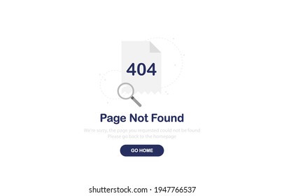 Vector illustration 404 error page not found banner. File with magnifier. Flat design. Web Template. Gray. Eps 10