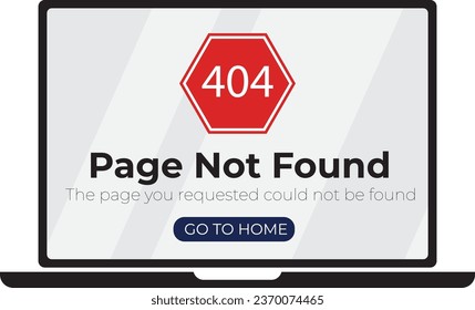 Vector illustration 404 error page not found banner. Laptop with warning sign and text 404. System error, broken page. For website. Web Template. 