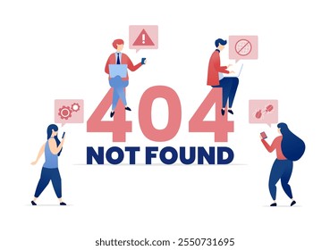 vector illustration of 404 Not Found with People Engaged in Activities, Realizing the Page They Are Trying to Reach Is Down, Illustrated with the 404 Error Text