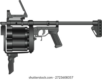 Vektorgrafik einer 40mm MSGL Granatwerfer Seitenansicht. 