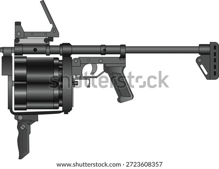 Vector illustration of a 40mm MSGL grenade launcher side view. 