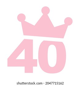 Vector illustration of 40th birthday party pink clip art icon - Number forty with a crown