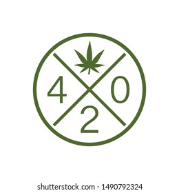 Vector illustration of 420 icon. Logo with hemp leaf