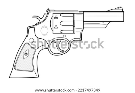 Vector illustration of the 44 magnum Smith and Wesson M29 revolver with short barrel on the white background.