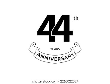 Vector illustration of 44th Years Anniversary logo with black color on white background. Black and white anniversary logo celebration. Good design for invitation, banner, web, greeting card, etc.
