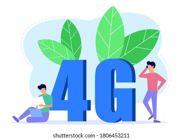Vector illustration, 4G signal connection, For mobile user interface, digital data stream transmission via telephone line, laptop.
