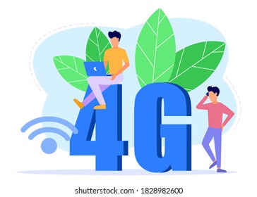 Vector illustration, 4G signal connection, For mobile user interface, digital data stream transmission via telephone line, laptop.