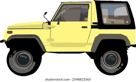 Ilustración vectorial del coche todoterreno 4x4, coche de aventura que rompe a través del terreno pesado, coche del SUV del rally