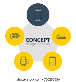 Vector Illustration Of 5 Accessory Icons. Editable Pack Of Smartphone, Loudspeaker, Media Controller And Other Elements.
