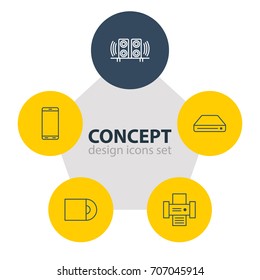 Vector Illustration Of 5 Accessory Icons. Editable Pack Of Loudspeaker, Smartphone, Photocopier And Other Elements.
