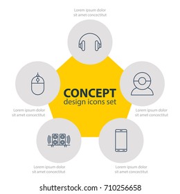 Vector Illustration Of 5 Accessory Icons. Editable Pack Of Cursor Controller, Smartphone, Loudspeaker And Other Elements.