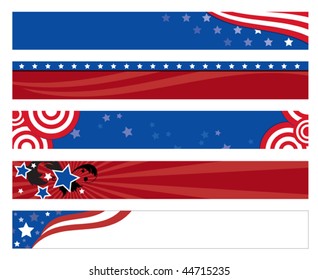 Vector illustration of  5 american flag banners.