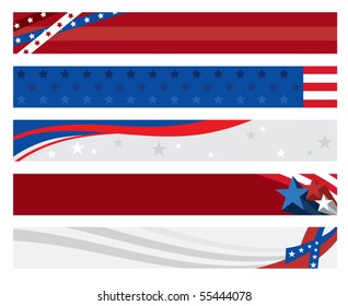 Vector illustration of 5 american flag banners. Each banner is on separate layer with a Clipping Mask.