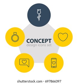 Vector Illustration Of 5 Amour Icons. Editable Pack Of Engagement, Soul, Messenger And Other Elements.