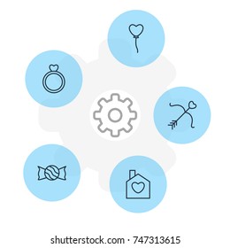Vector Illustration Of 5 Amour Icons. Editable Pack Of Home, Engagement, Lollipop And Other Elements.