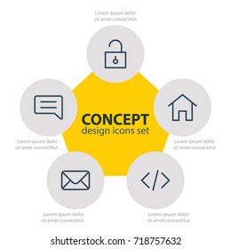Vector Illustration Of 5 Annex Icons. Editable Pack Of Padlock, Script, House And Other Elements.