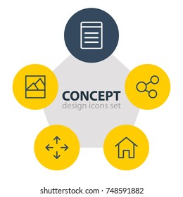 Vector Illustration Of 5 App Icons. Editable Pack Of Picture, Document, Share And Other Elements.