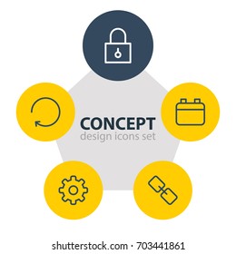 Vector Illustration Of 5 Application Icons. Editable Pack Of Closed, Url, Gear And Other Elements.
