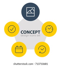 Vector Illustration Of 5 Application Icons. Editable Pack Of Clock, Past, Done And Other Elements.