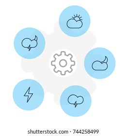Vector Illustration Of 5 Atmosphere Icons. Editable Pack Of Weather, Moon Month, Sun And Other Elements.