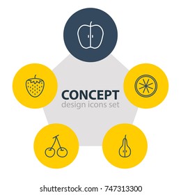 Vector Illustration Of 5 Berry Icons. Editable Pack Of Berry, Orange, Duchess And Other Elements.
