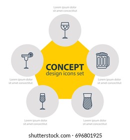 Vector Illustration Of 5 Beverage Icons. Editable Pack Of Goblet, Draught, Beverage And Other Elements.