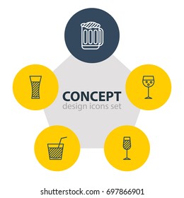 Vector Illustration Of 5 Beverage Icons. Editable Pack Of Draught, Champagne, Drink And Other Elements.