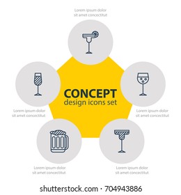 Vector Illustration Of 5 Beverage Icons. Editable Pack Of Beverage, Champagne, Draught And Other Elements.