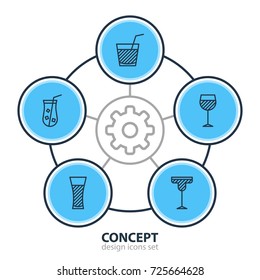 Vector Illustration Of 5 Beverage Icons. Editable Pack Of Wineglass, Juice, Drink And Other Elements.