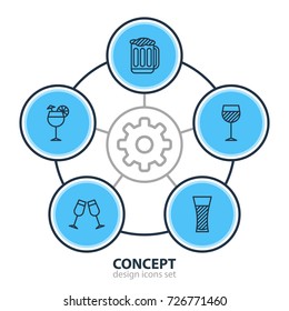 Vector Illustration Of 5 Beverage Icons. Editable Pack Of Celebrate, Draught, Wineglass And Other Elements.