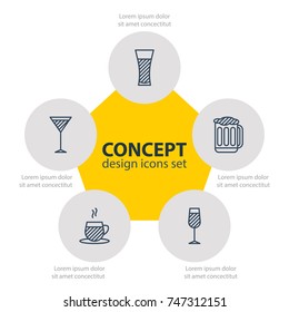 Vector Illustration Of 5 Beverage Icons. Editable Pack Of Lemonade, Goblet, Draught And Other Elements.