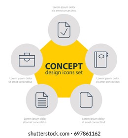 Vector Illustration Of 5 Bureau Icons. Editable Pack Of Blank, Document, Done And Other Elements.