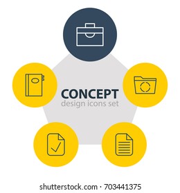 Vector Illustration Of 5 Bureau Icons. Editable Pack Of Portfolio, Done, Blank And Other Elements.