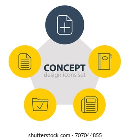 Vector Illustration Of 5 Bureau Icons. Editable Pack Of Blank, Book, Journal And Other Elements.