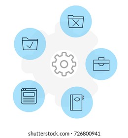 Vector Illustration Of 5 Bureau Icons. Editable Pack Of Portfolio, Delete, Approve And Other Elements.