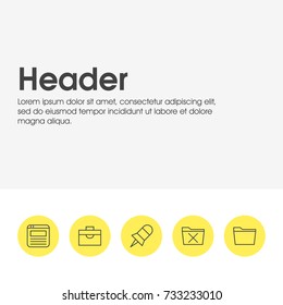 Vector Illustration Of 5 Bureau Icons. Editable Pack Of Page, Delete, Template And Other Elements.