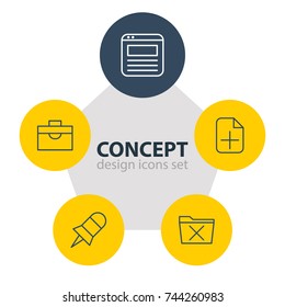 Vector Illustration Of 5 Bureau Icons. Editable Pack Of Note, Delete, Page And Other Elements.